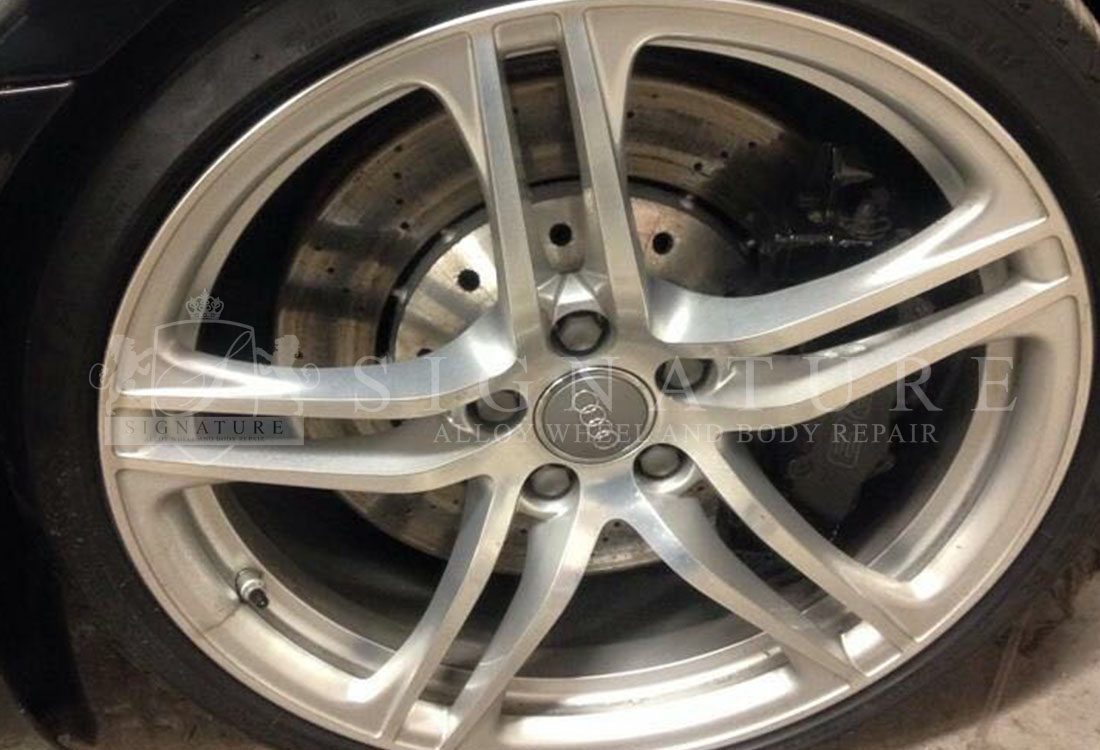 Silver Audi multi spoke alloy wheel after refurbishment